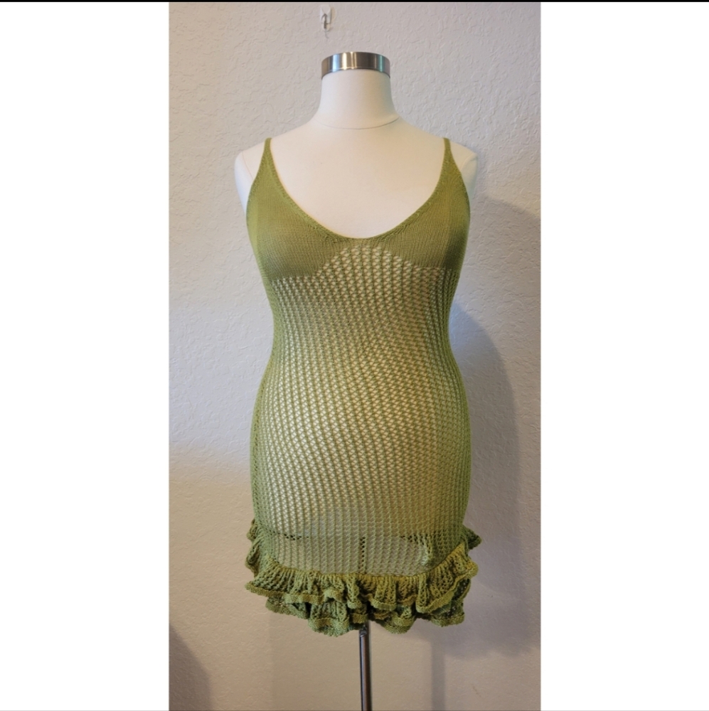 Green Knit Ruffle Dress